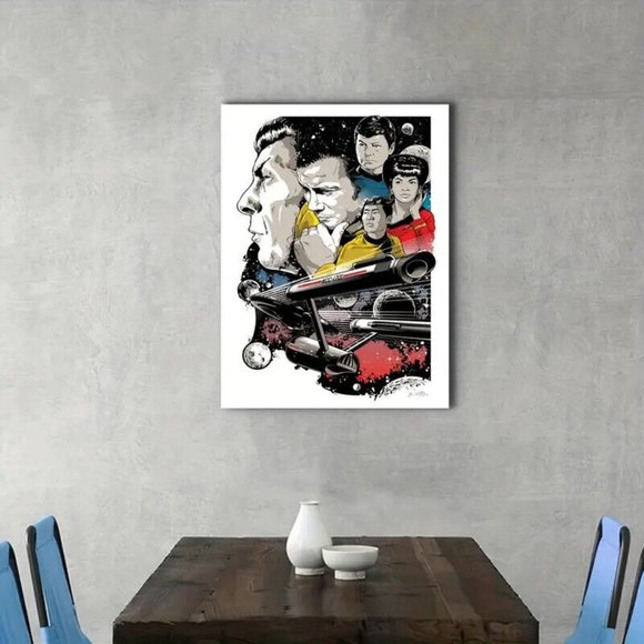 Star Trek TOS Bridge Crew & the USS Enterprise NCC-1701 Canvas Art Poster 24x16" - Picture 8 of 10